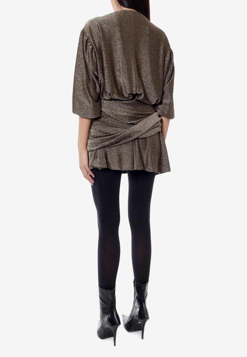 Balenciaga V-neck Draped Mini Dress Gold 772748TPV27_1075_Golden_29848268