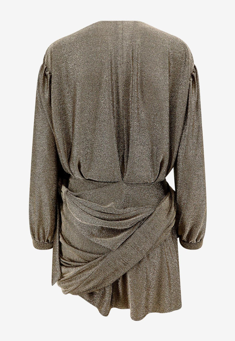 Balenciaga V-neck Draped Mini Dress Gold 772748TPV27_1075_Golden_29848268