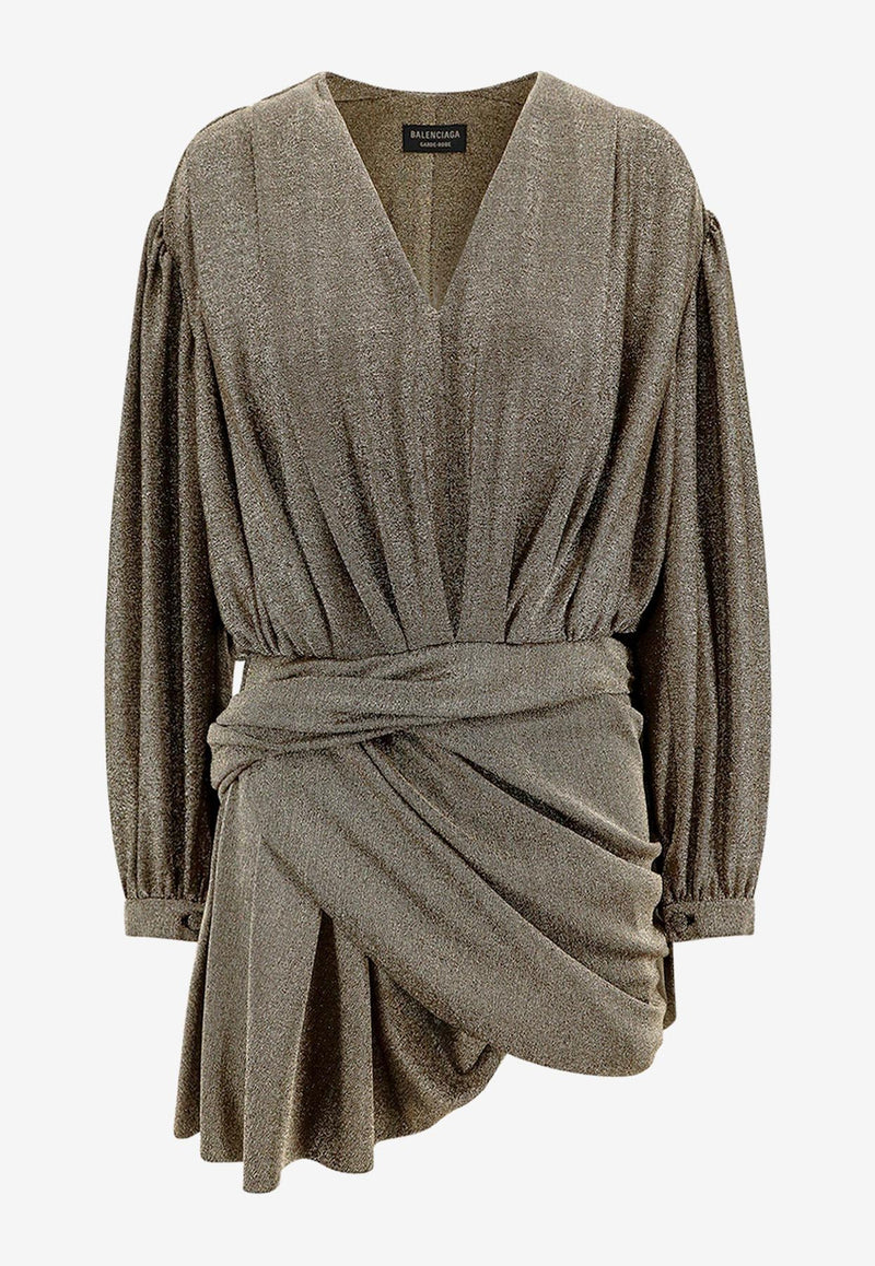 Balenciaga V-neck Draped Mini Dress Gold 772748TPV27_1075_Golden_29848268
