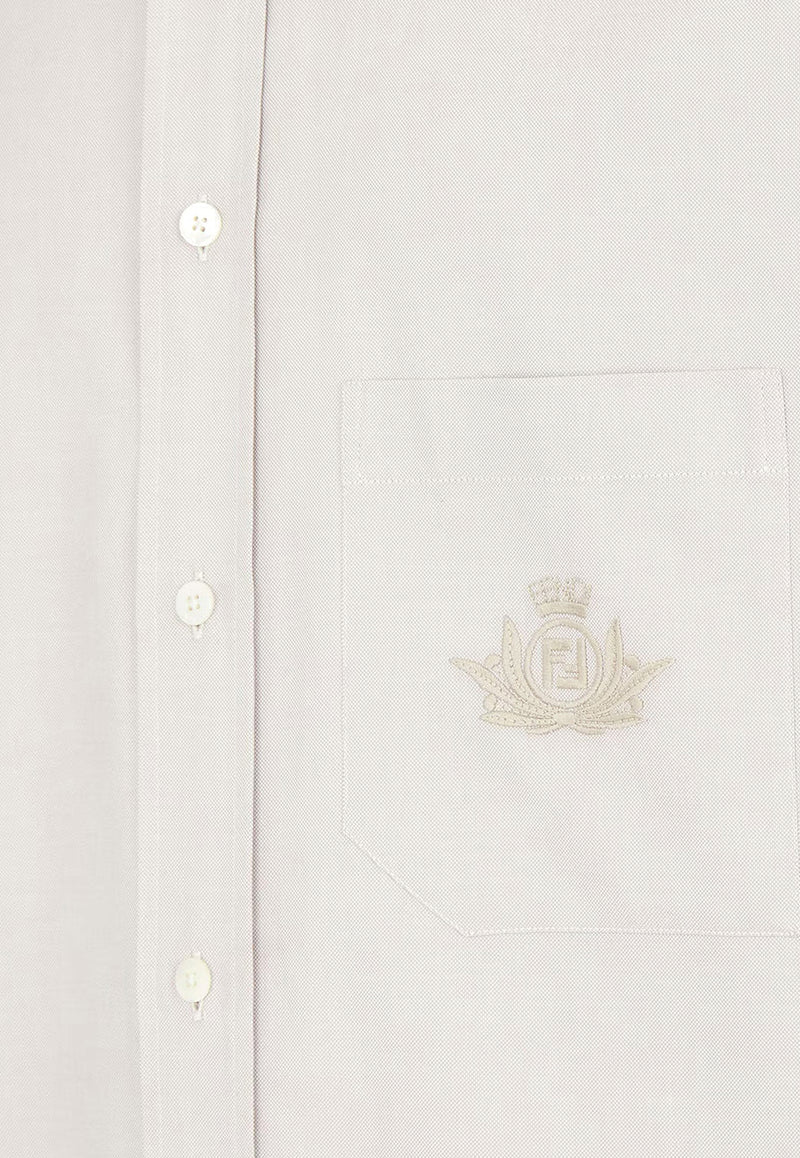 Fendi Embroidered Crest Oxford Shirt Cream FS1312AU70_F1LU2_Beige_29854444