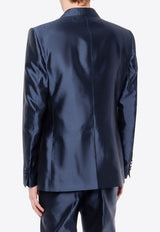 Dolce & Gabbana Double-Breasted Silk Blazer Blue