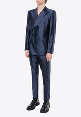 Dolce & Gabbana Double-Breasted Silk Blazer Blue
