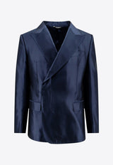 Dolce & Gabbana Double-Breasted Silk Blazer Blue