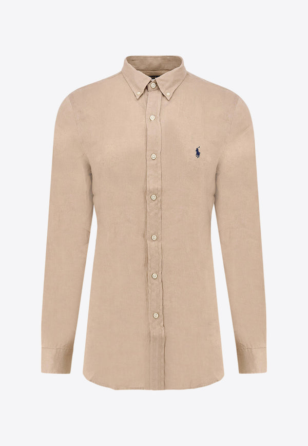 Polo Ralph Lauren Logo Button-Up Linen Shirt Beige 710968915_003_Green_30897665