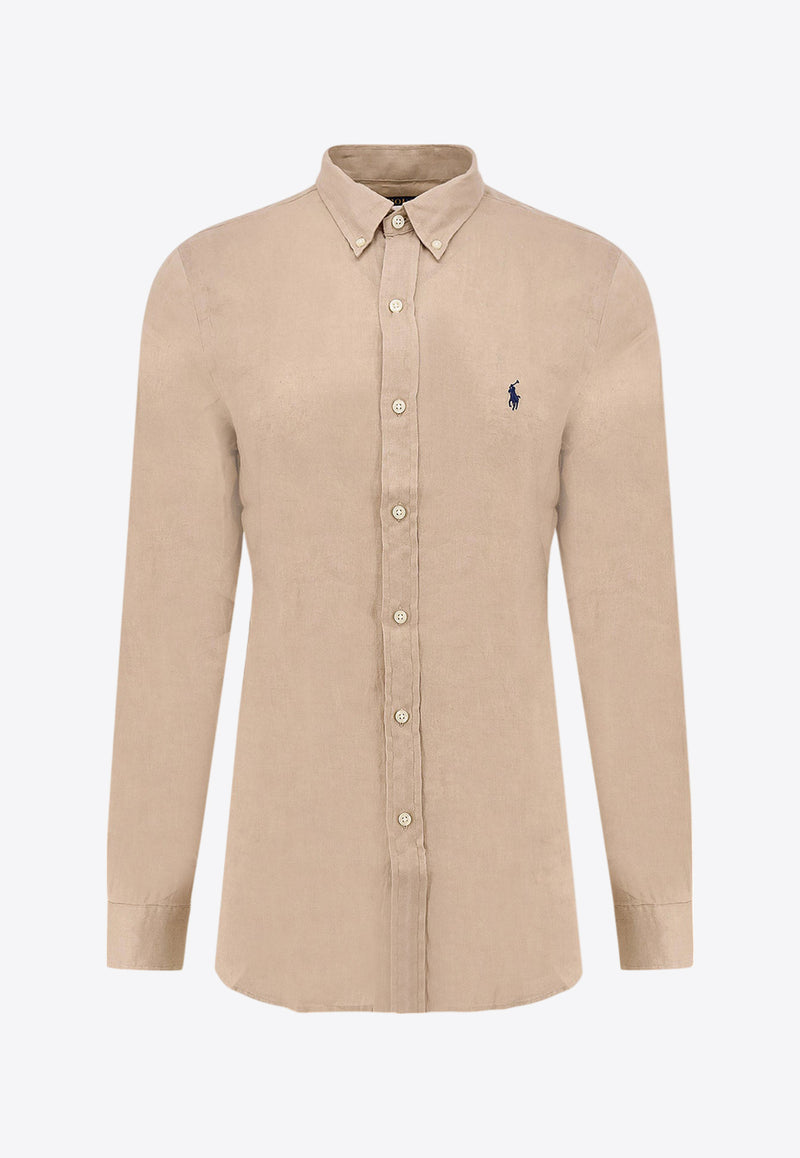 Polo Ralph Lauren Logo Button-Up Linen Shirt Beige 710968915_003_Green_30897665