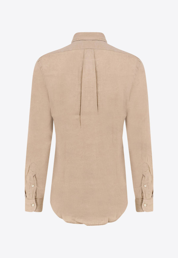 Polo Ralph Lauren Logo Button-Up Linen Shirt Beige 710968915_003_Green_30897665