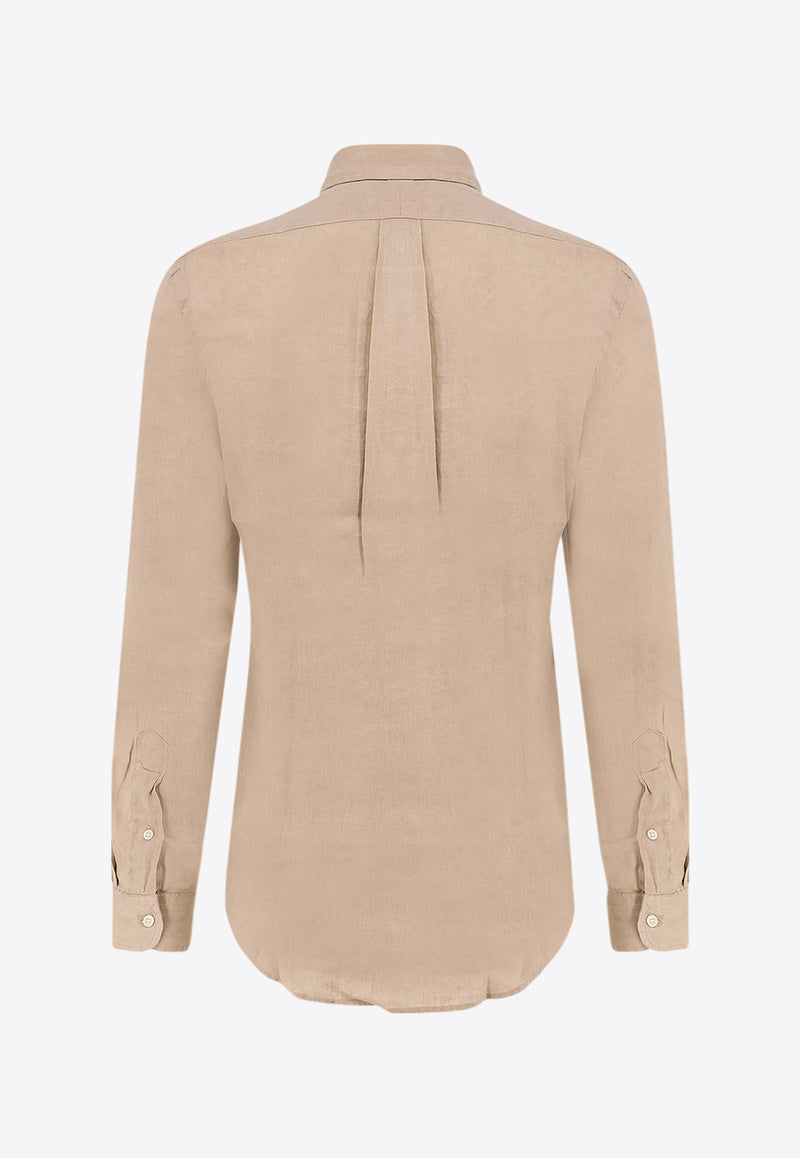 Polo Ralph Lauren Logo Button-Up Linen Shirt Beige 710968915_003_Green_30897665