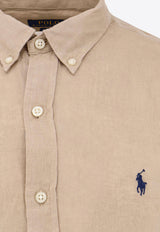 Polo Ralph Lauren Logo Button-Up Linen Shirt Beige 710968915_003_Green_30897665