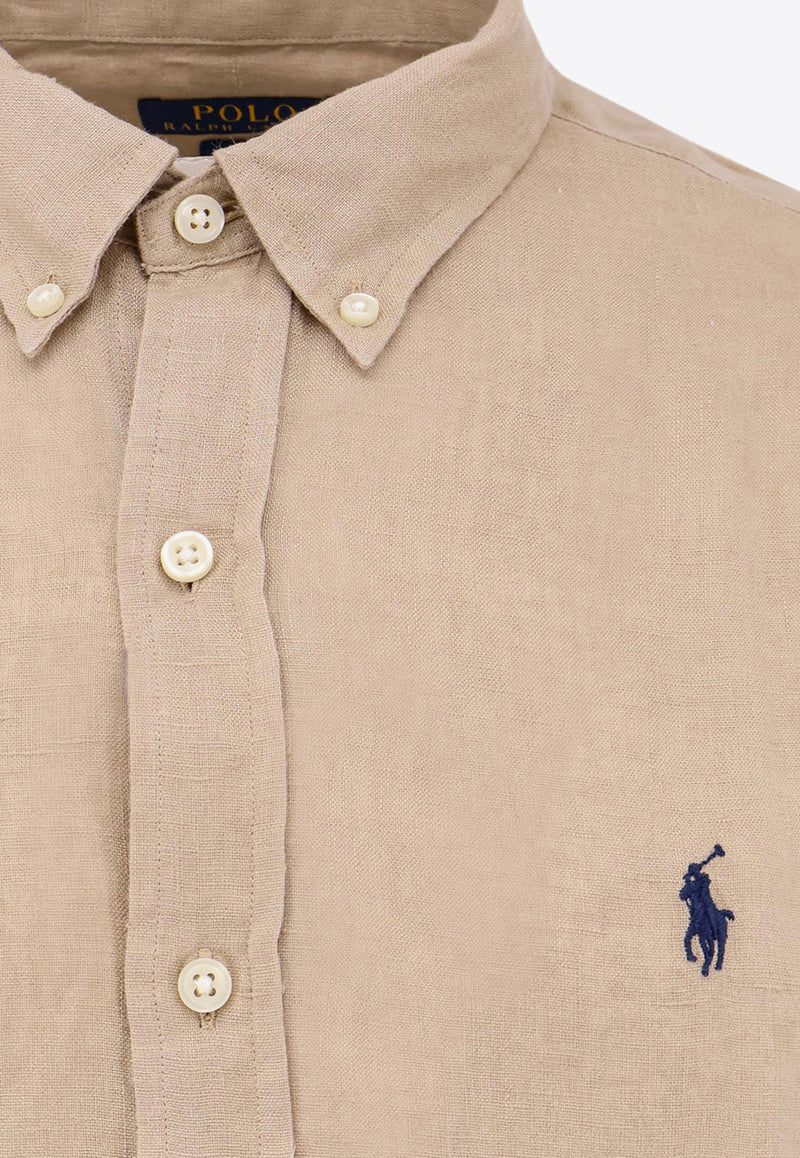 Polo Ralph Lauren Logo Button-Up Linen Shirt Beige 710968915_003_Green_30897665