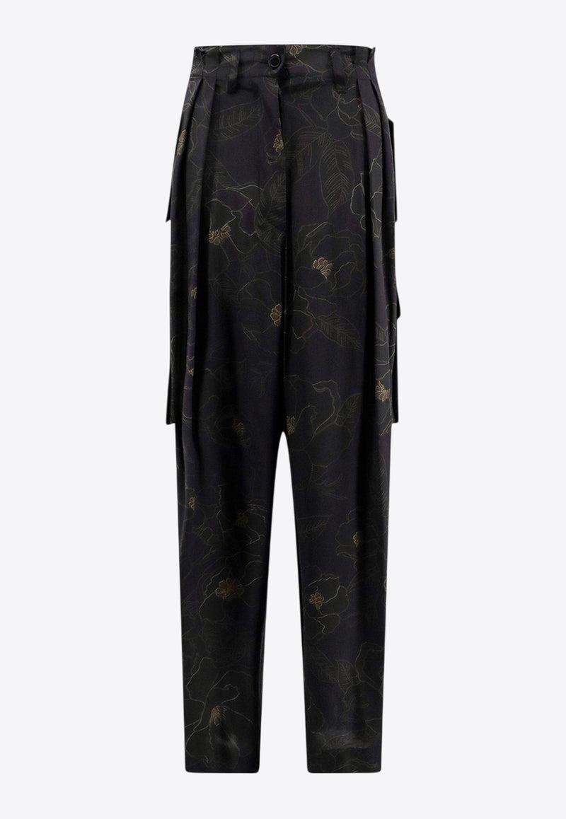 Dries Van Noten Floral Print Silk Cargo Pants Black 2420109109068_900_Black_29845488