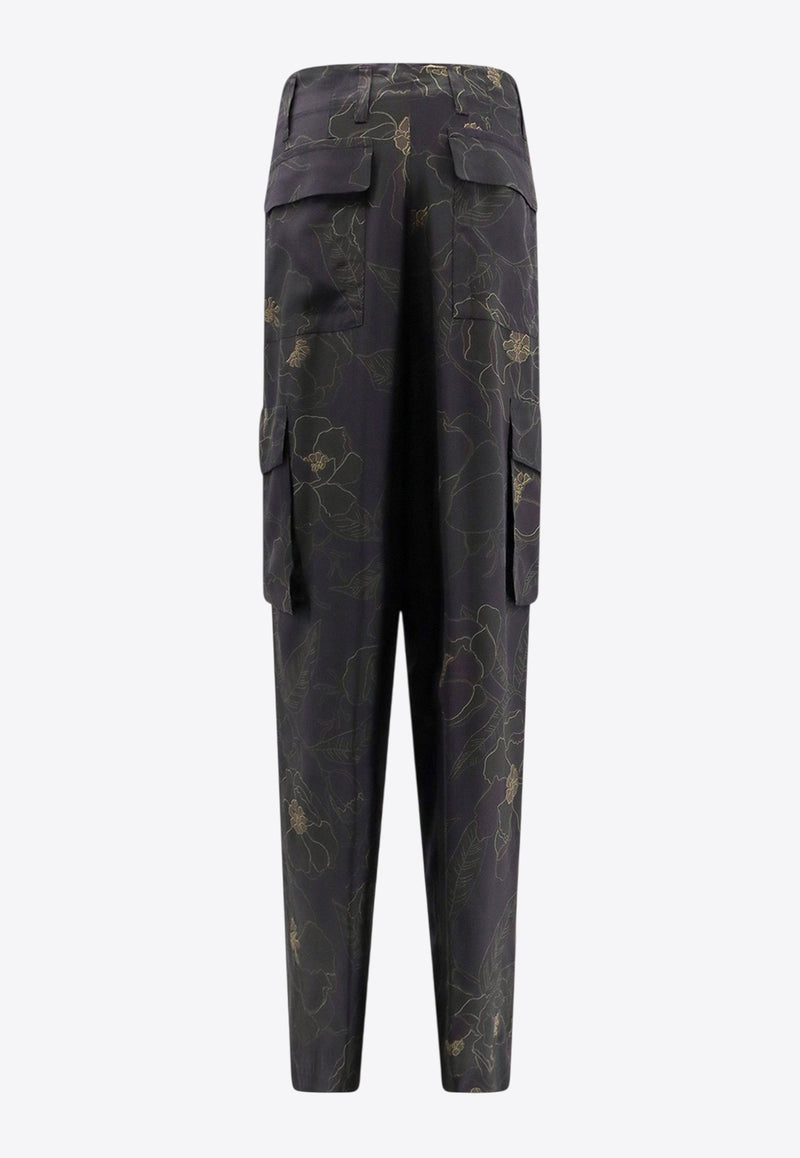 Dries Van Noten Floral Print Silk Cargo Pants Black 2420109109068_900_Black_29845488