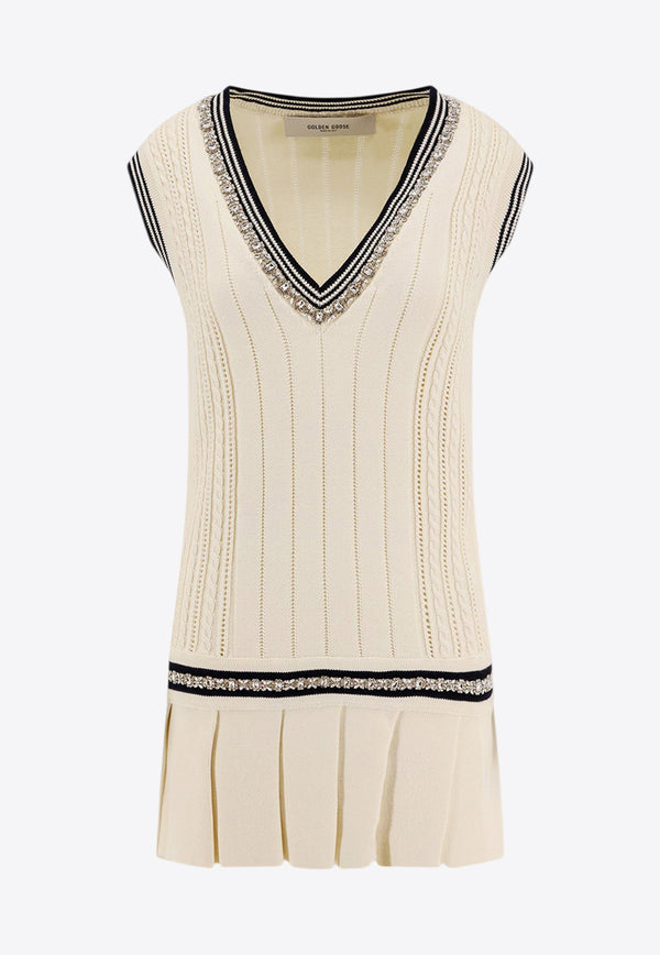 Golden Goose DB V-neck Knitted Mini Vest Dress Cream GWP02119P001912_11782_White_29856761