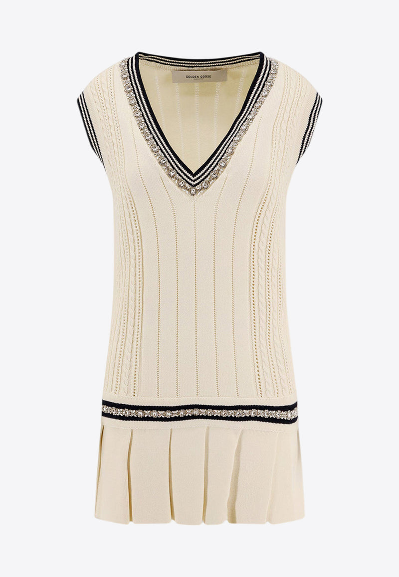 Golden Goose DB V-neck Knitted Mini Vest Dress Cream GWP02119P001912_11782_White_29856761