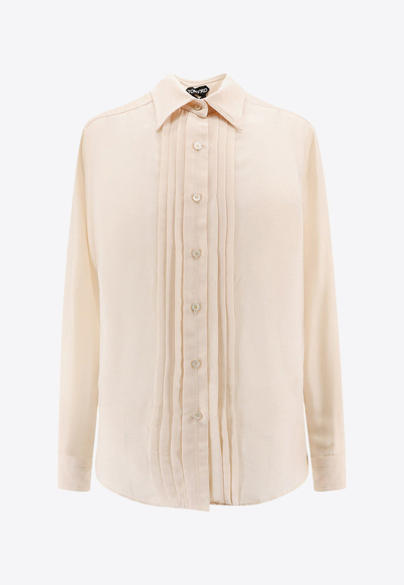 Tom Ford Plisse Plastron Button-Up Silk Shirt Pink CA3254FAX1133_AW016_Pink_29848408