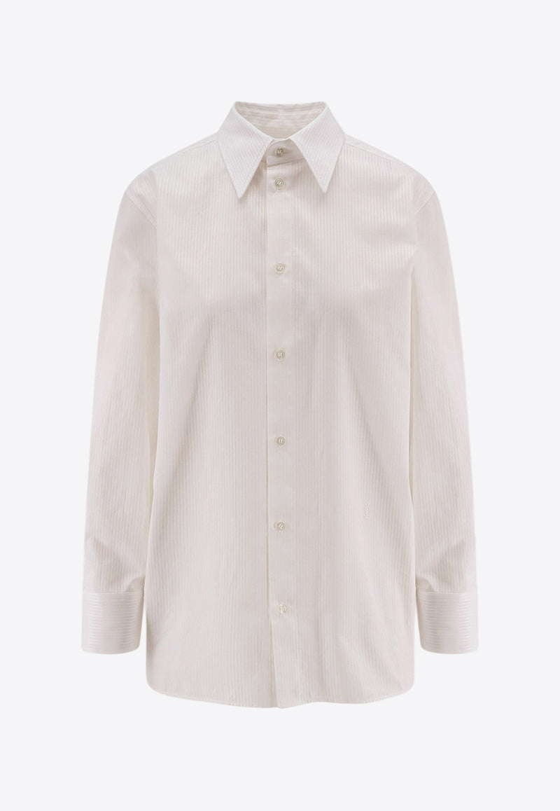 Saint Laurent Long-Sleeved Shirt with Embroidered-Cassandre 835520Y3D30_9601_White_30553025