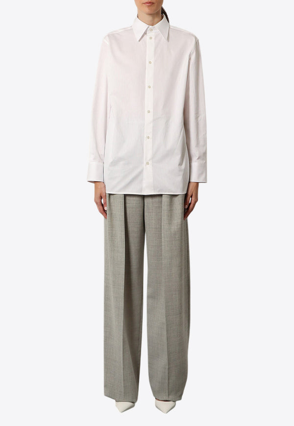 Saint Laurent Long-Sleeved Shirt with Embroidered-Cassandre 835520Y3D30_9601_White_30553025