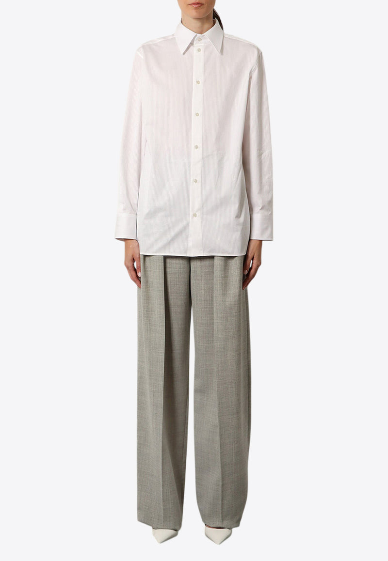 Saint Laurent Long-Sleeved Shirt with Embroidered-Cassandre 835520Y3D30_9601_White_30553025