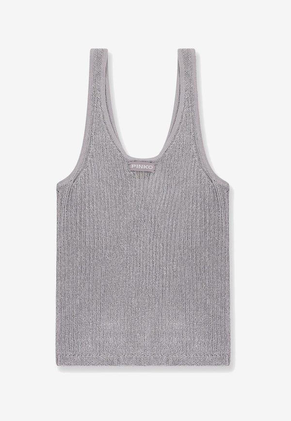PINKO U-Neck Ribbed Top Gray 105148A2LO_I12_Grey_29846875