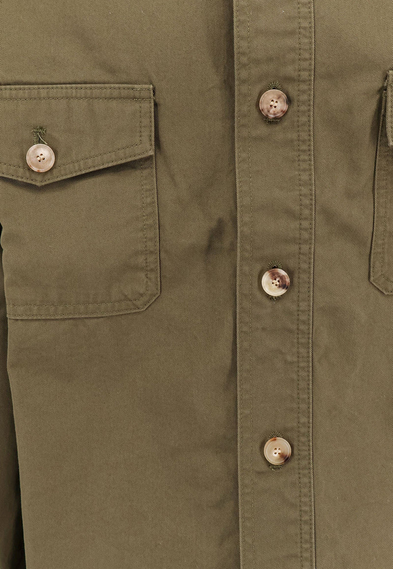 Saint Laurent Long-Sleeved Oversized Shirt 816396Y03JC_3007_Green_29854096