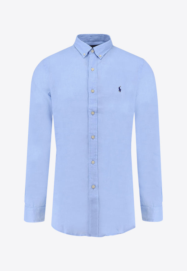 Polo Ralph Lauren Logo Button-Up Linen Shirt Light Blue 710968915_008_Clear Blue_30897865