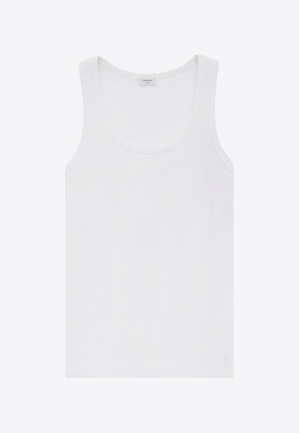 Saint Laurent Ribbed Tank Top with Embroidered-Monogram 824583YB2MH_9000_White_30549854