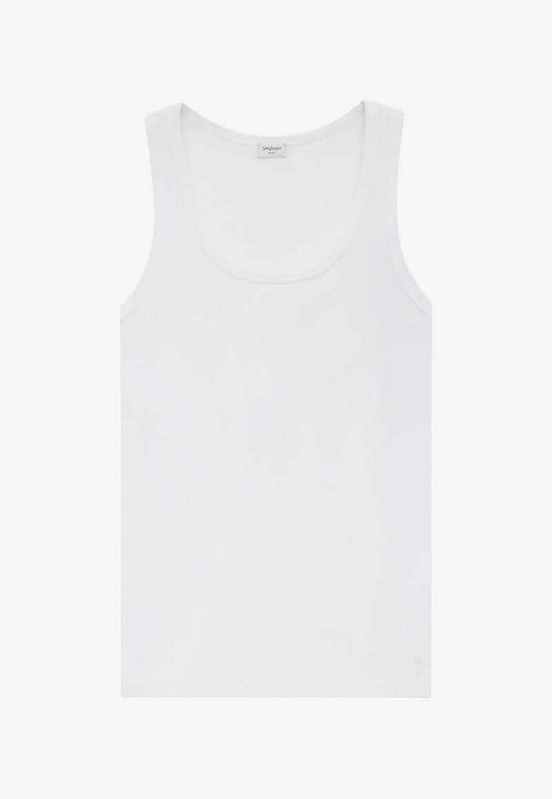 Saint Laurent Ribbed Tank Top with Embroidered-Monogram 824583YB2MH_9000_White_30549854