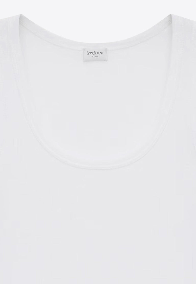 Saint Laurent Ribbed Tank Top with Embroidered-Monogram 824583YB2MH_9000_White_30549854