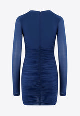 Saint Laurent Ruched Mini Dress with Deep V-Neckline 732870Y5G89_3041_Blue_29854049