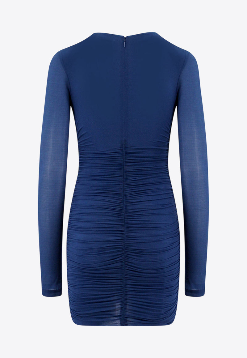 Saint Laurent Ruched Mini Dress with Deep V-Neckline 732870Y5G89_3041_Blue_29854049