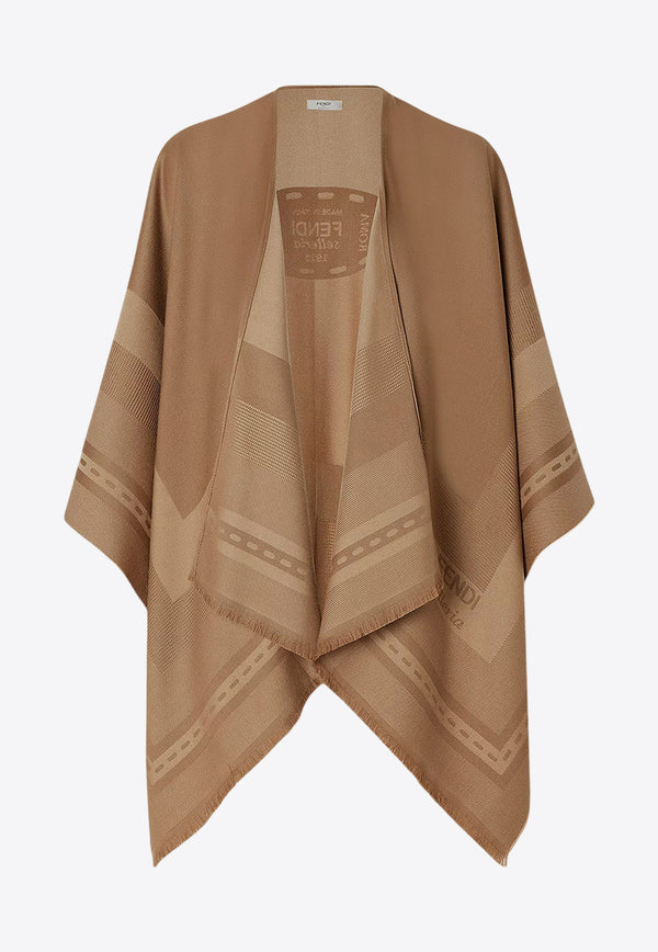 Fendi Wool and Cashmere Logo Jacquard Poncho Brown FXX775AUM2_F0QB8_Brown_29854138
