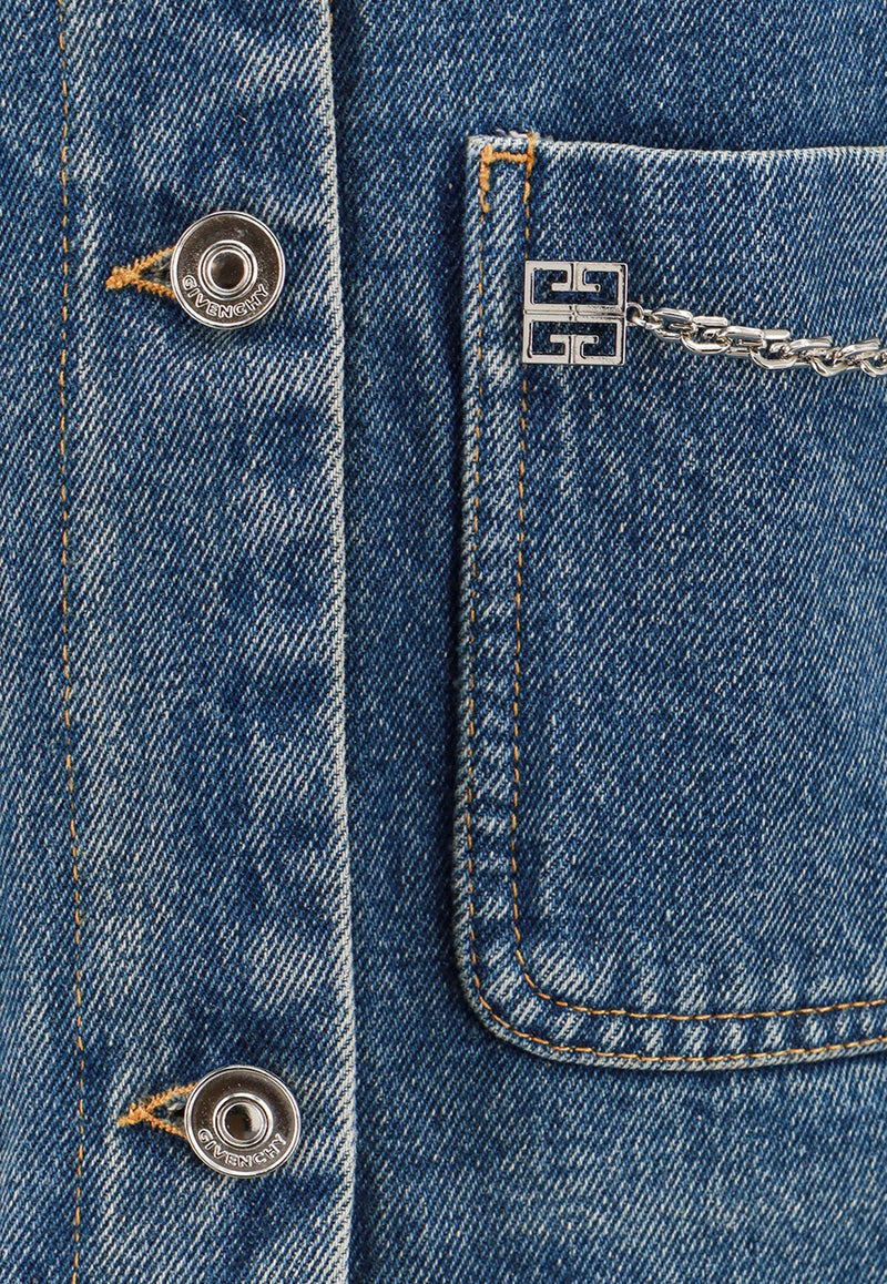 Givenchy Chain-Embellished Button-Up Denim Jacket BW00NB5Y9N_420_Blue_29848250