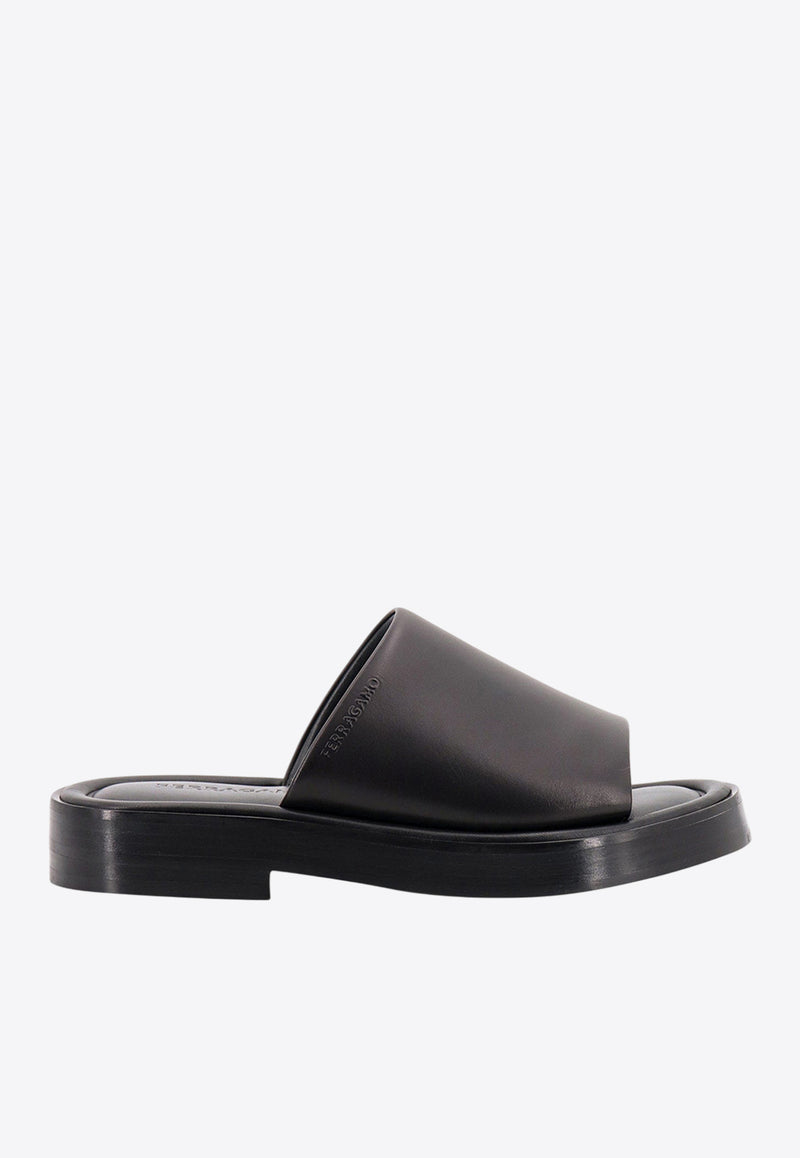Ferragamo Junone Leather Flat Slides 021258760634_NERO_Black_29845032