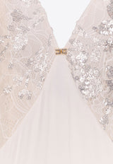 Elisabetta Franchi Embellished V-neck Midi Dress White ABR5152E2_360_White_29848122