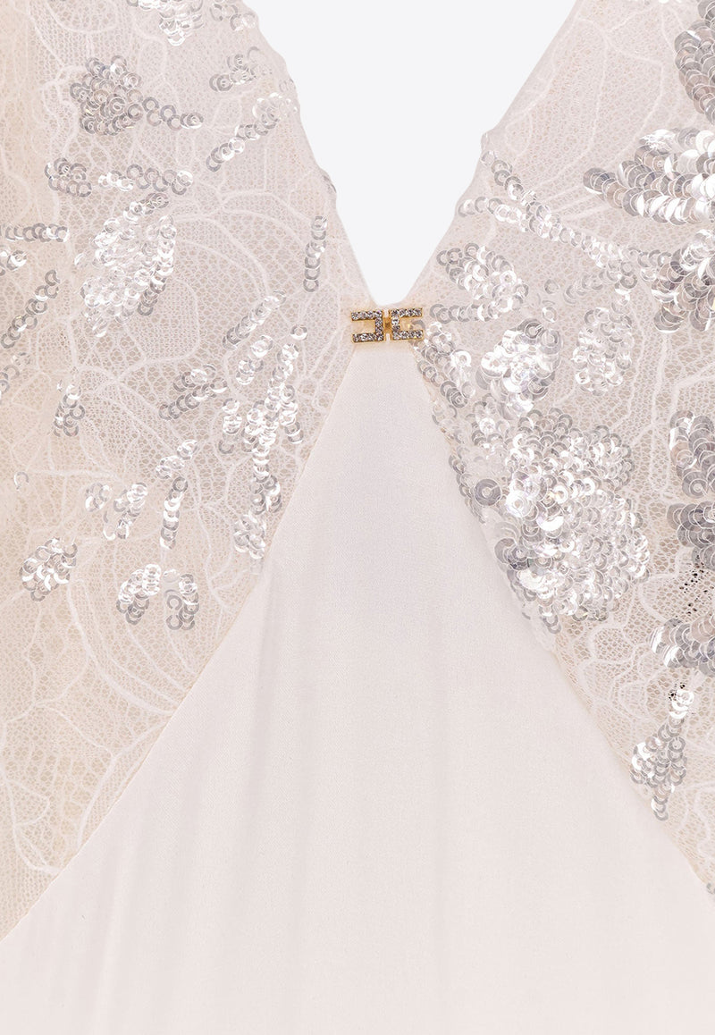 Elisabetta Franchi Embellished V-neck Midi Dress White ABR5152E2_360_White_29848122