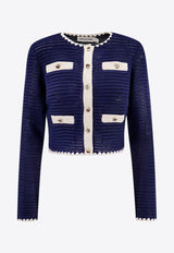 Self-Portrait Crochet Knit Cardigan with Contrasting-Edges Blue PF24131JBL_NAVY_Blue_29848041