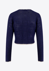 Self-Portrait Crochet Knit Cardigan with Contrasting-Edges Blue PF24131JBL_NAVY_Blue_29848041