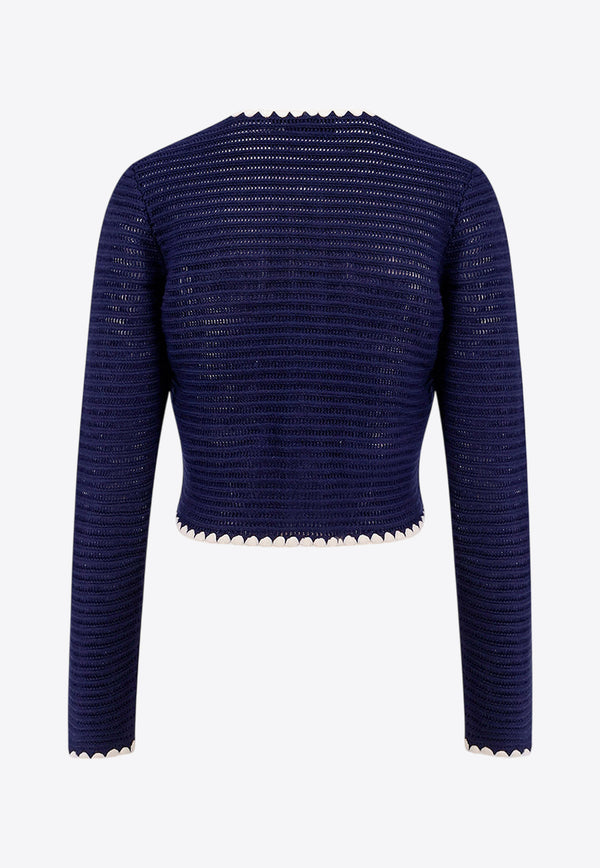 Self-Portrait Crochet Knit Cardigan with Contrasting-Edges Blue PF24131JBL_NAVY_Blue_29848041