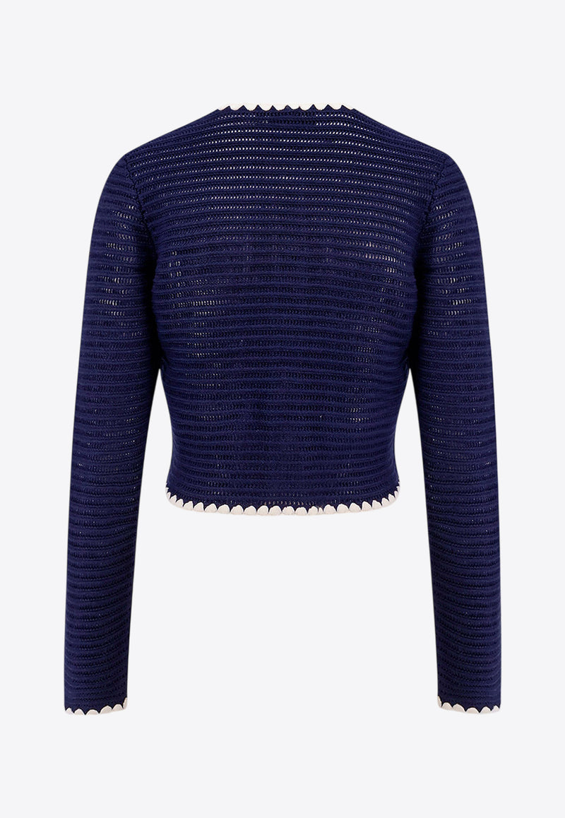 Self-Portrait Crochet Knit Cardigan with Contrasting-Edges Blue PF24131JBL_NAVY_Blue_29848041