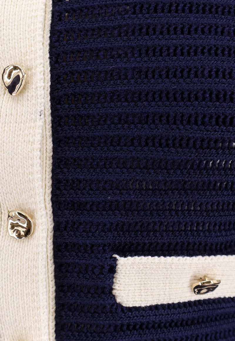 Self-Portrait Crochet Knit Cardigan with Contrasting-Edges Blue PF24131JBL_NAVY_Blue_29848041