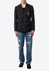 Dolce & Gabbana Double-Breasted Wool Blazer Blue