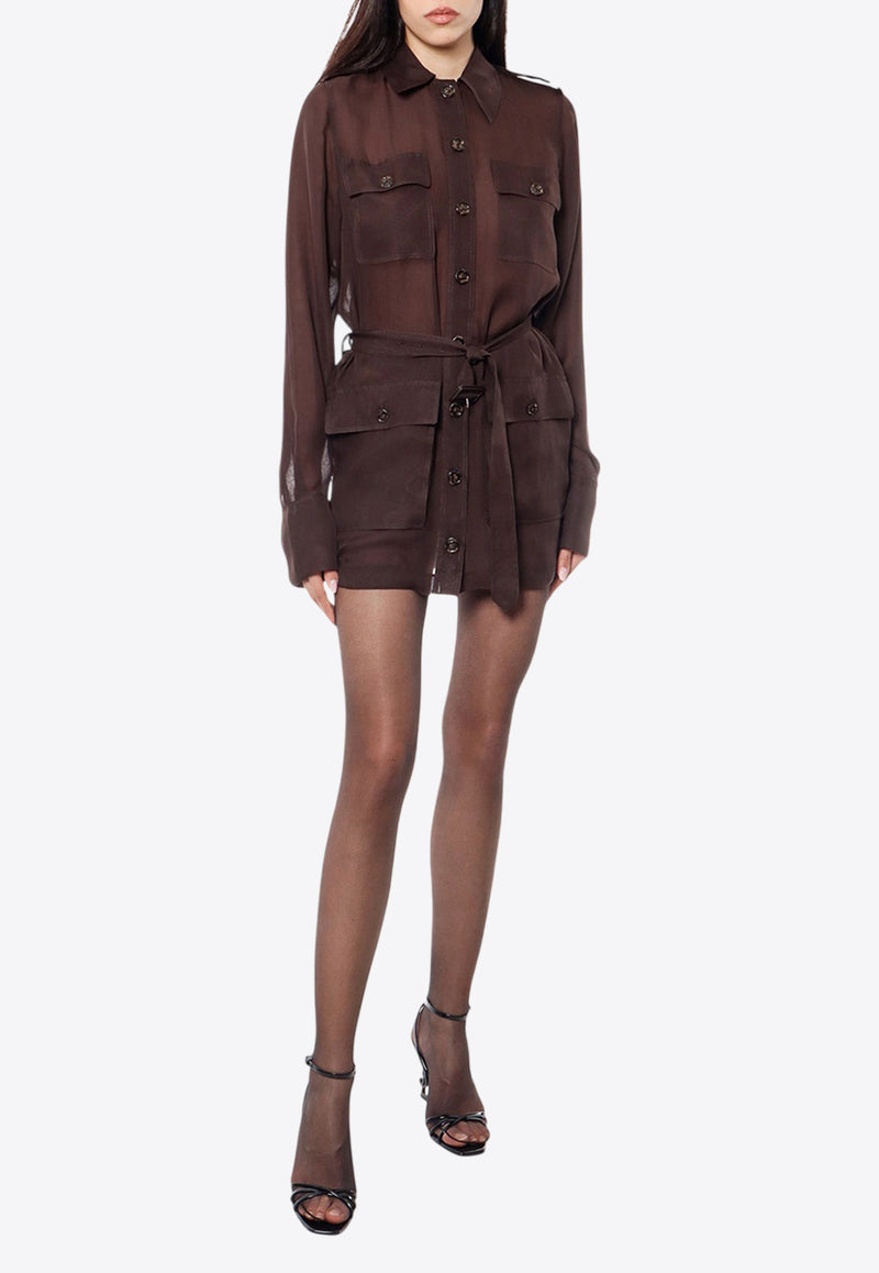 Saint Laurent Long-Sleeved Mini Utility Shirt Dress Brown 778923Y065W_2178_Brown_29853131