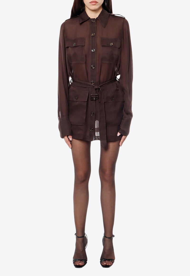 Saint Laurent Long-Sleeved Mini Utility Shirt Dress Brown 778923Y065W_2178_Brown_29853131