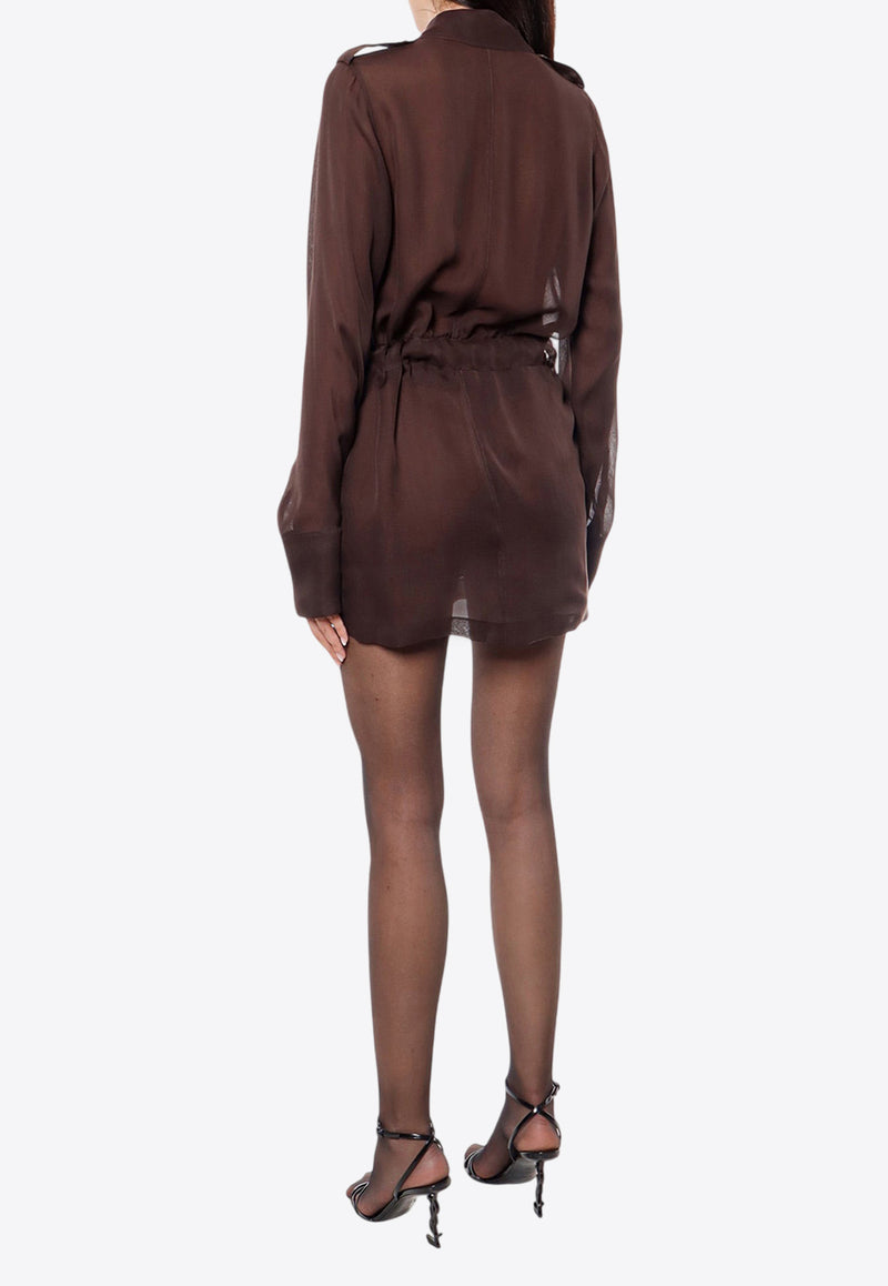 saint laurent shirt dress Saint Laurent Chiffon Shirt Dress in Chocolat