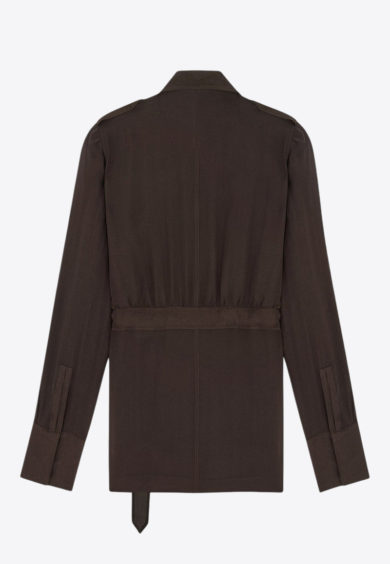 Saint Laurent Long-Sleeved Mini Utility Shirt Dress Brown 778923Y065W_2178_Brown_29853131