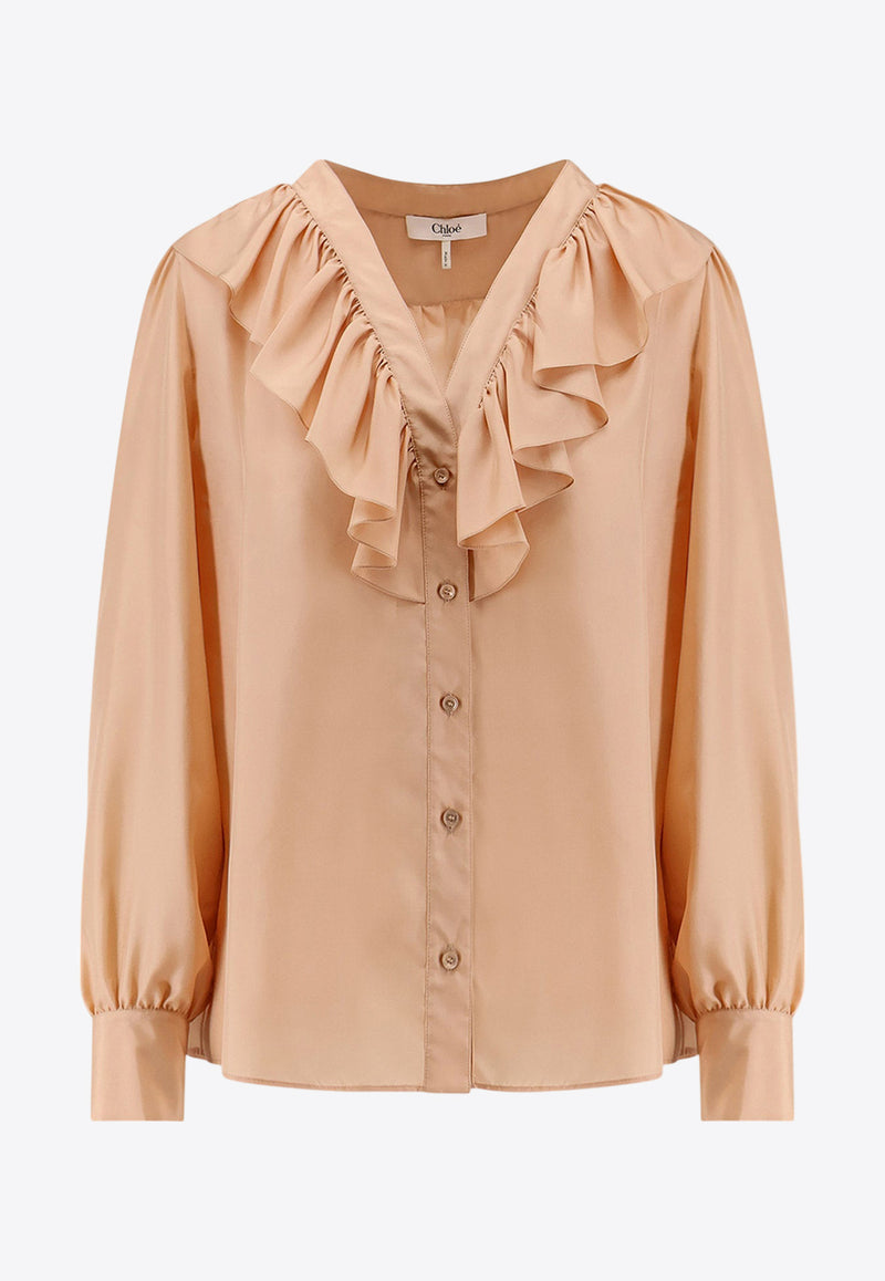 Chloè Ruffled Yoke Silk Shirt Pink 25UHT67489_6H7_OneColor_29848752