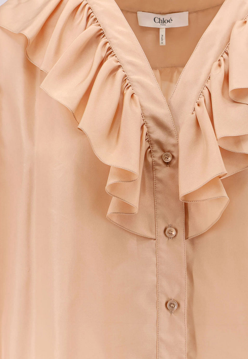 Chloè Ruffled Yoke Silk Shirt Pink 25UHT67489_6H7_OneColor_29848752