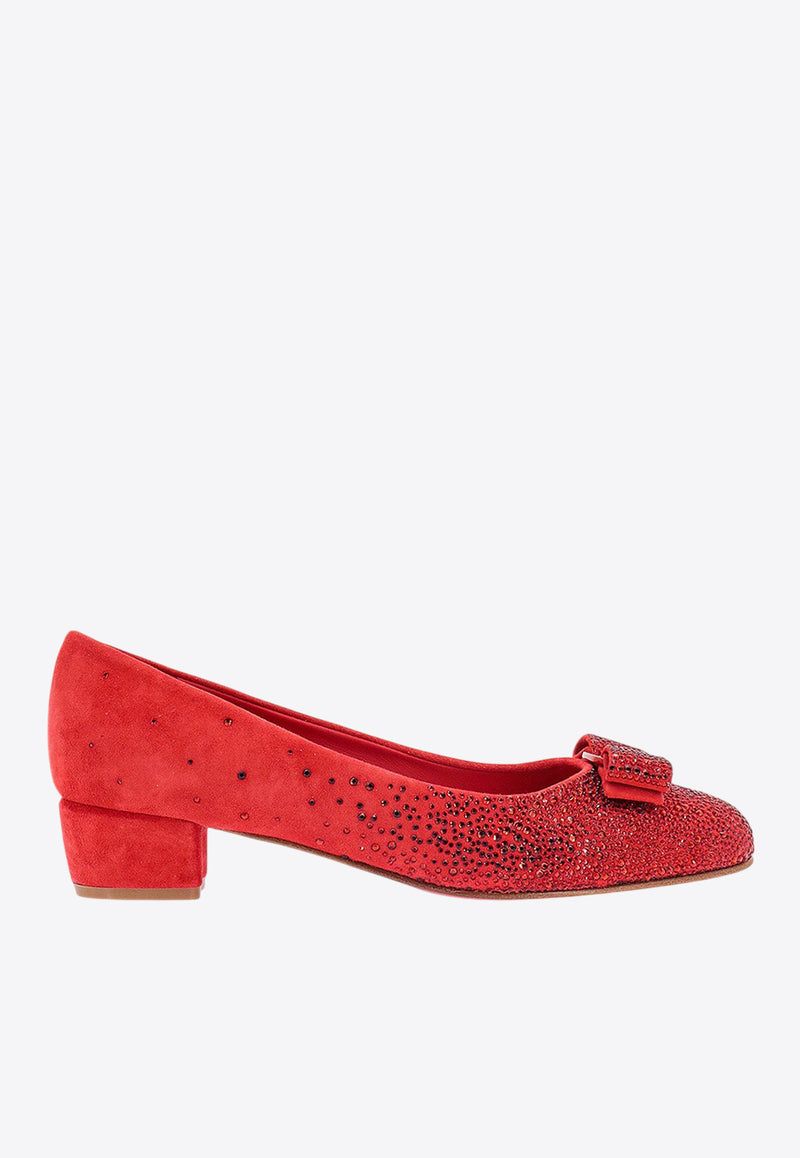 Ferragamo Vara Bow 45 Suede Pumps Red 01F609761507_ROSSO_Red_29847745