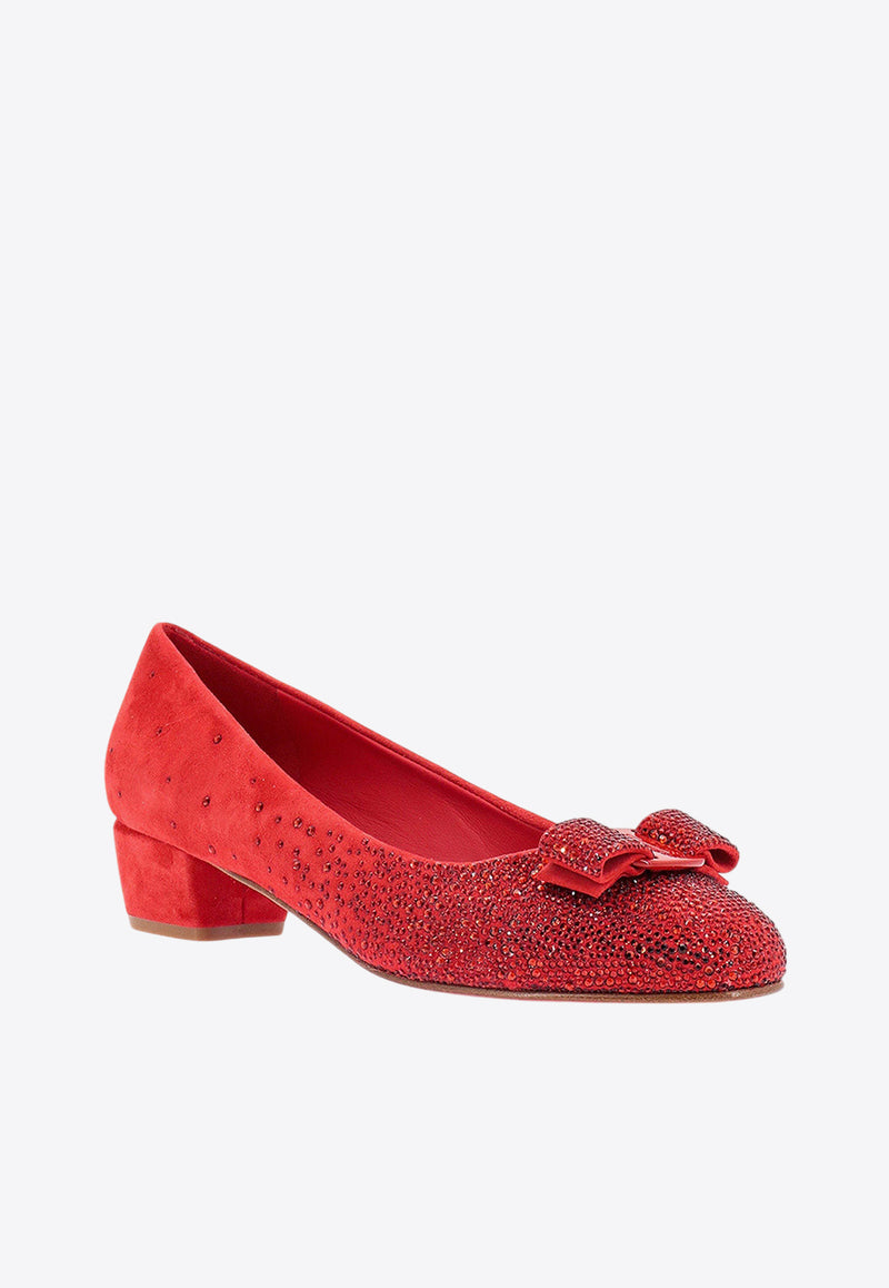 Ferragamo Vara Bow 45 Suede Pumps Red 01F609761507_ROSSO_Red_29847745
