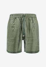 Amiri Staggered Houndstooth Silk Bermuda Shorts  Green PS24MPB005_RAINFORES_OneColor_29848521