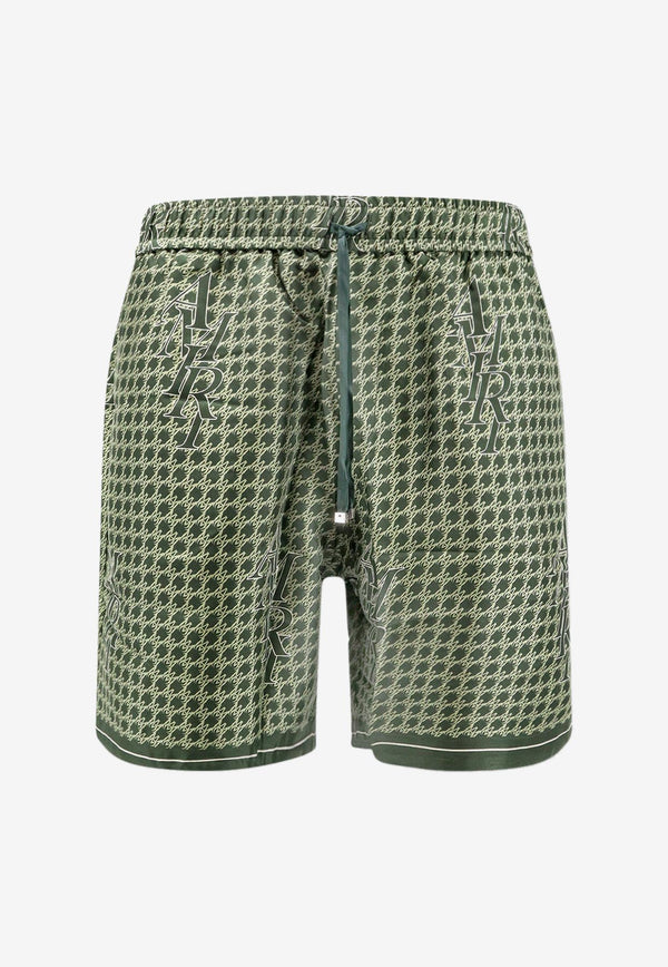 Amiri Staggered Houndstooth Silk Bermuda Shorts  Green PS24MPB005_RAINFORES_OneColor_29848521
